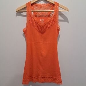 Orange Ribbed Lace Trim Y2K Grunge Fairycore Coquette Tank Top Womens M